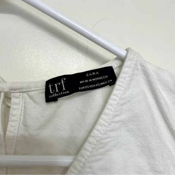 Zara Trf White Babydoll Plunge V-Neck Tiered Sleeveless Top - Picture 3 of 5